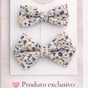 Kit 2 laços floral Branco com Azul